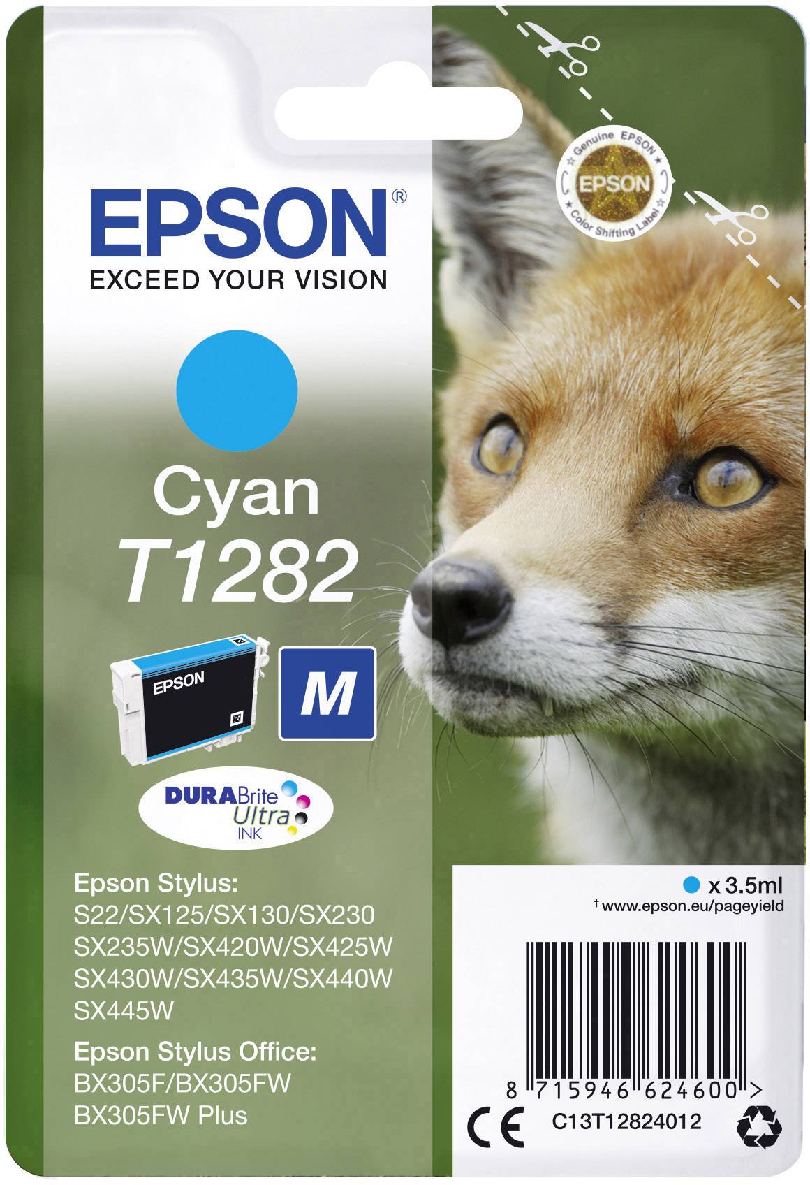 Чорнило Epson T1282 оригінальне чорнило Cyan C13T12824012