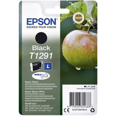Wkład atramentowy Epson T1291 w kolorze czarnym do różnych modeli drukarek Epson Stylus i Workforce, tusz DuraBrite Ultra, 11,2 ml.