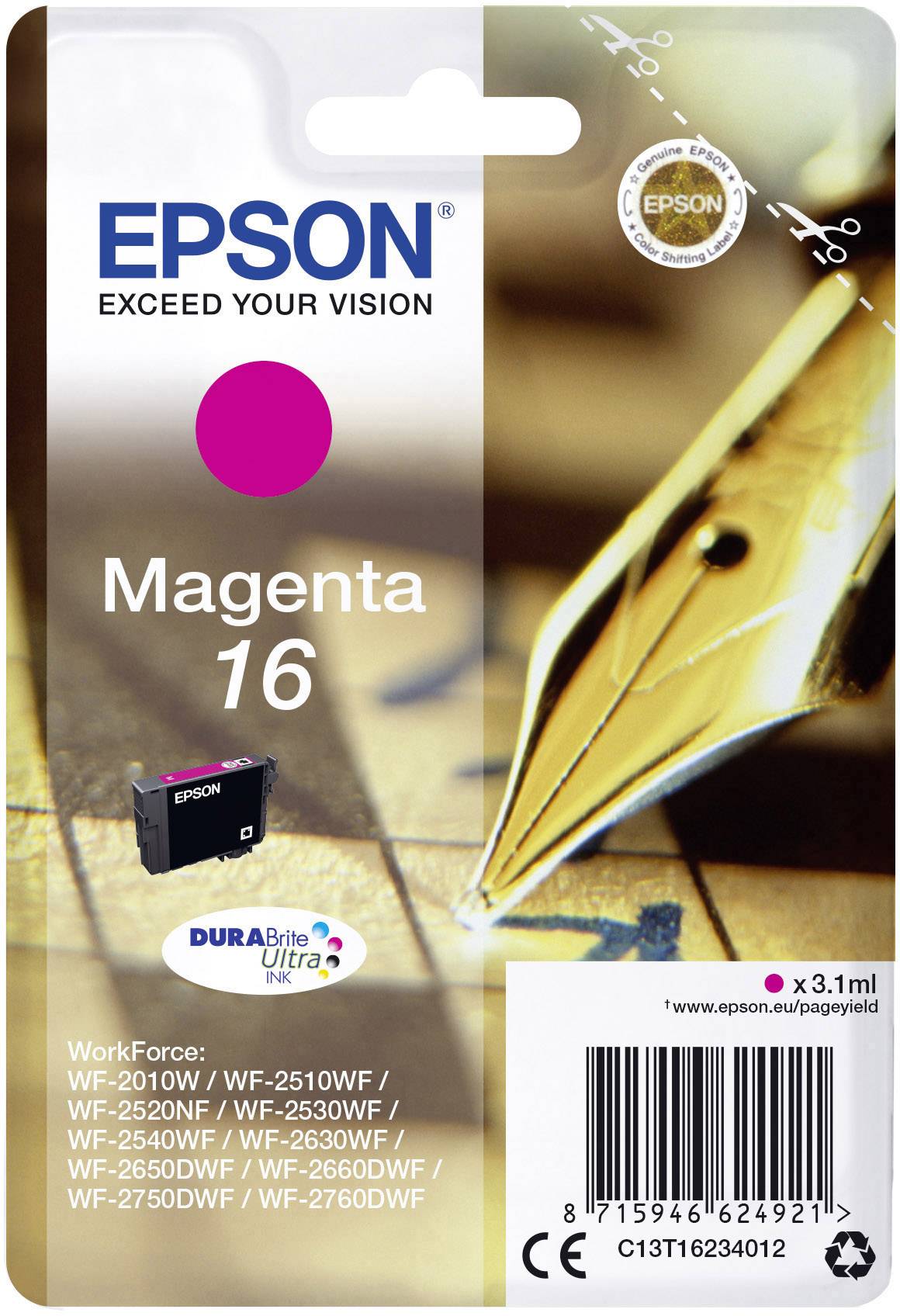 Оригінальний чорнильний картридж Epson 16 Magenta C 13 T 16234012