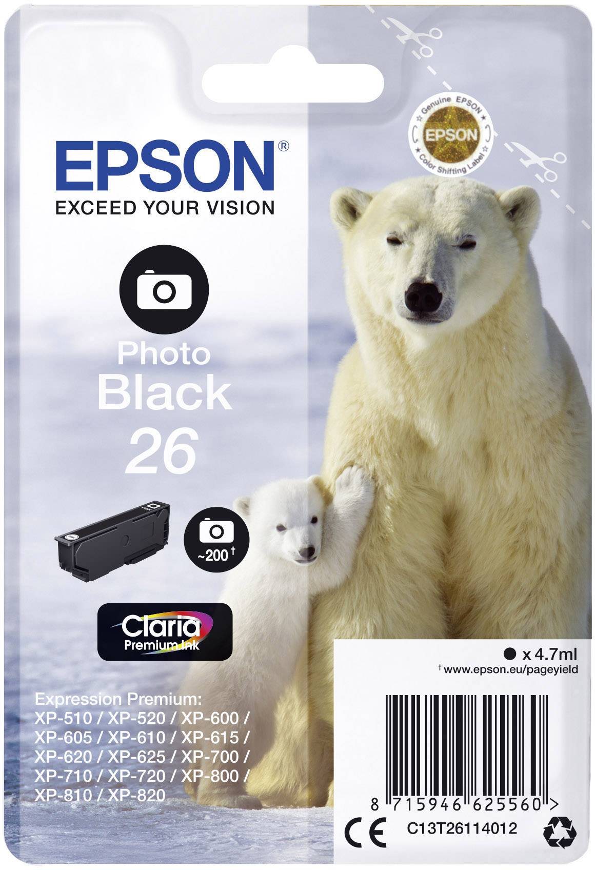 Чорнило Epson Ink 26 Оригінальне фоточорне чорнило C 13 T 26114012
