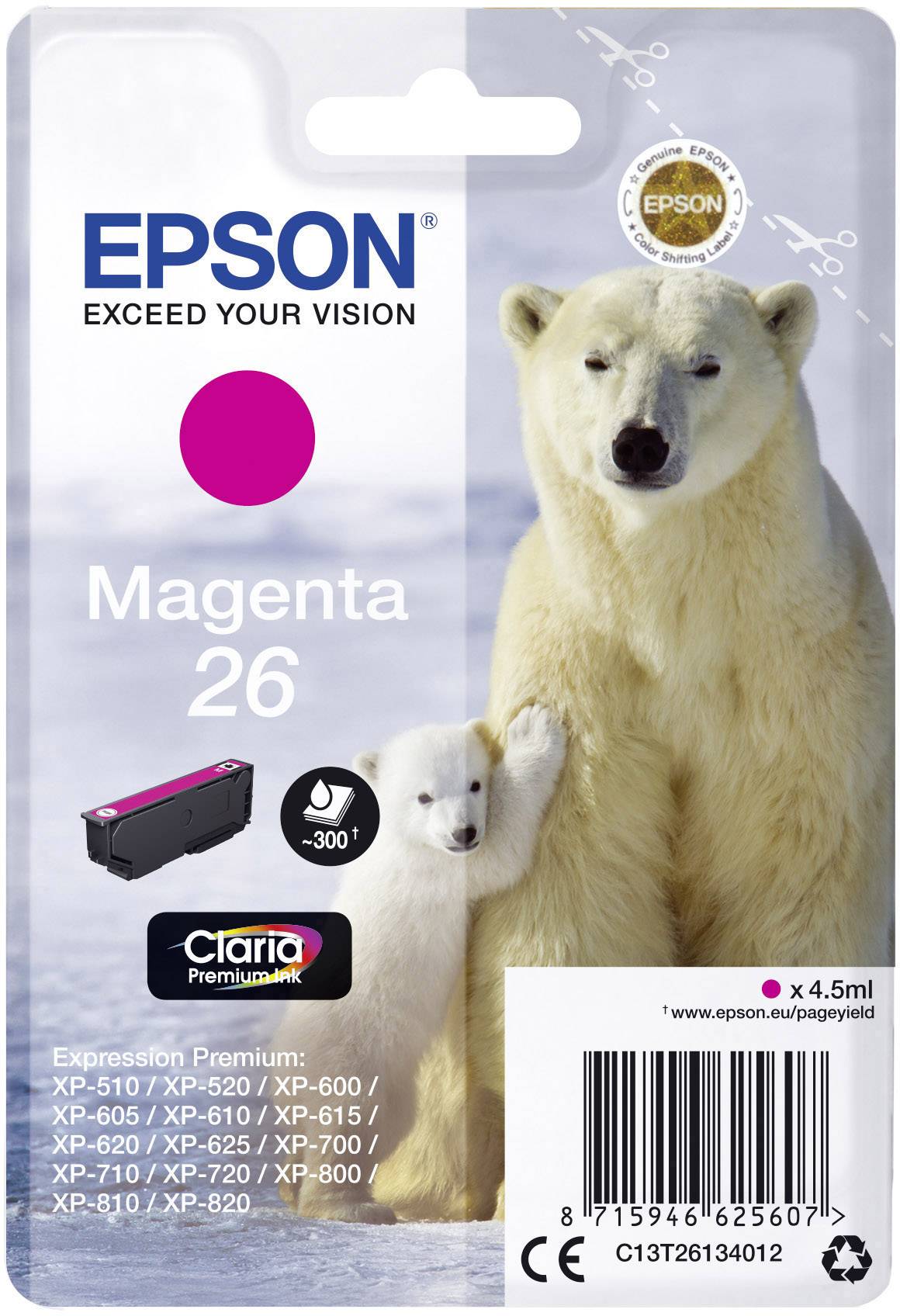 Оригінальний чорнильний картридж Epson 26 Magenta C 13 T 26134012