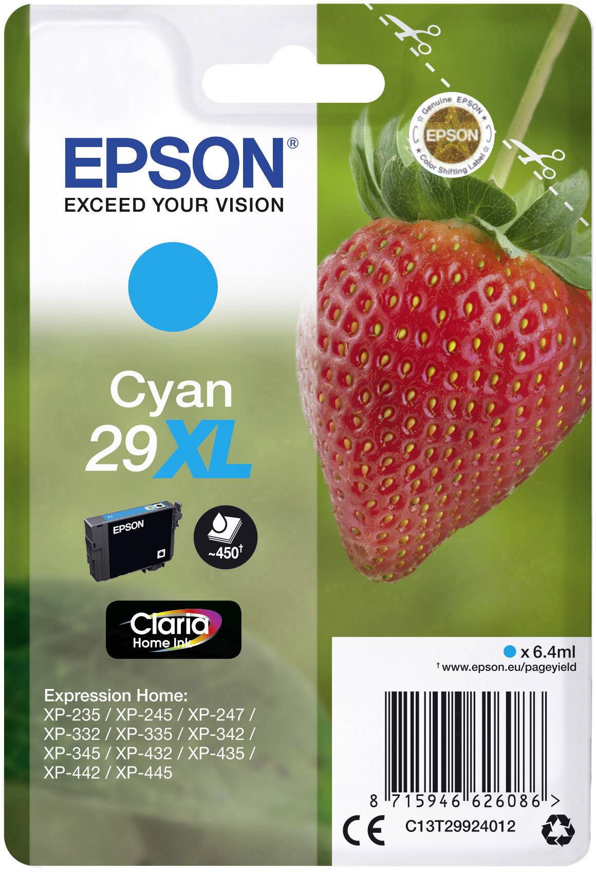 Оригінальний чорнильний картридж Epson 29XL Cyan C 13 T 29924012