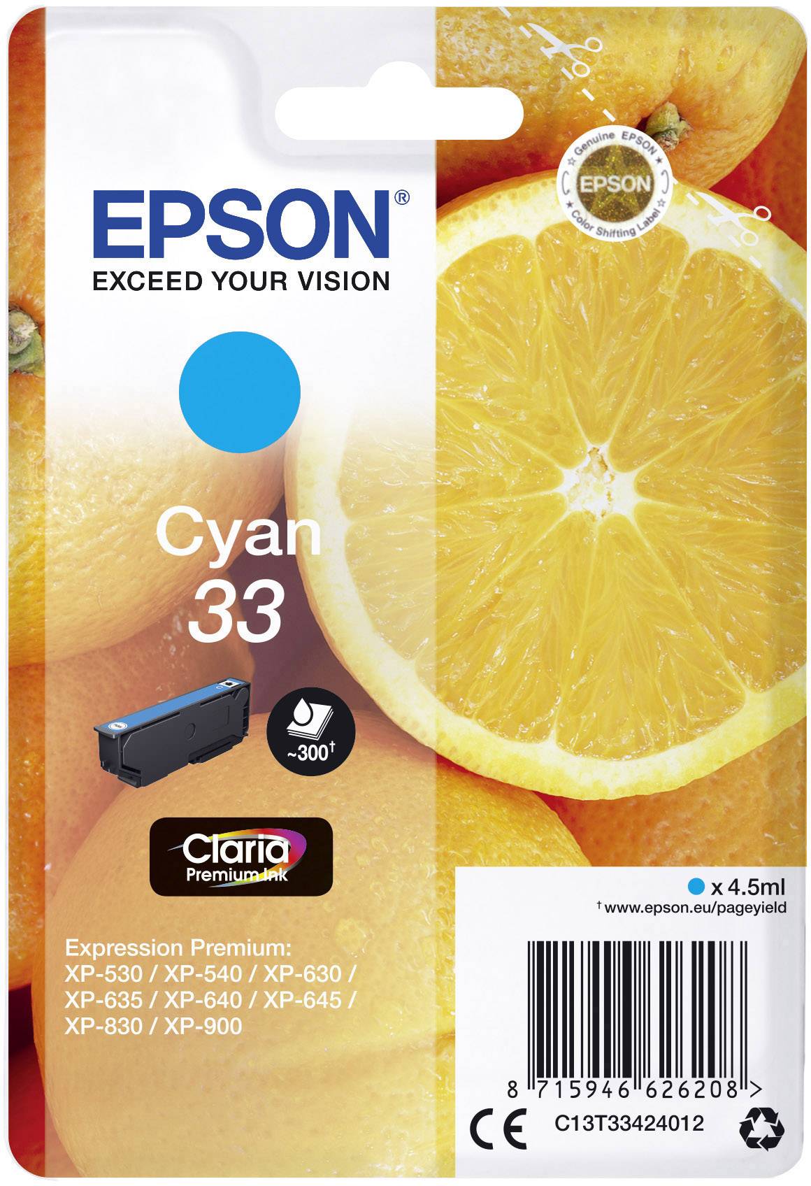 Оригінальний чорнильний картридж Epson 33 Cyan C 13 T 33424012