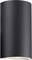 Cylindryczna lampa ścienna, ciemnoszara, z kierowanym w dół światłem. Idealna do nowoczesnego oświetlenia elewacji.