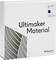 Pudełko Ultimaker Material Box z napisem 'Ultimaker Material'. Zawiera materiał ABS w kolorze niebieskim, 750g, temperatura drukowania 225-260°C.