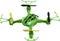 Zielona dron z żółtymi i czarnymi śmigłami jest przedstawiona na białym tle.