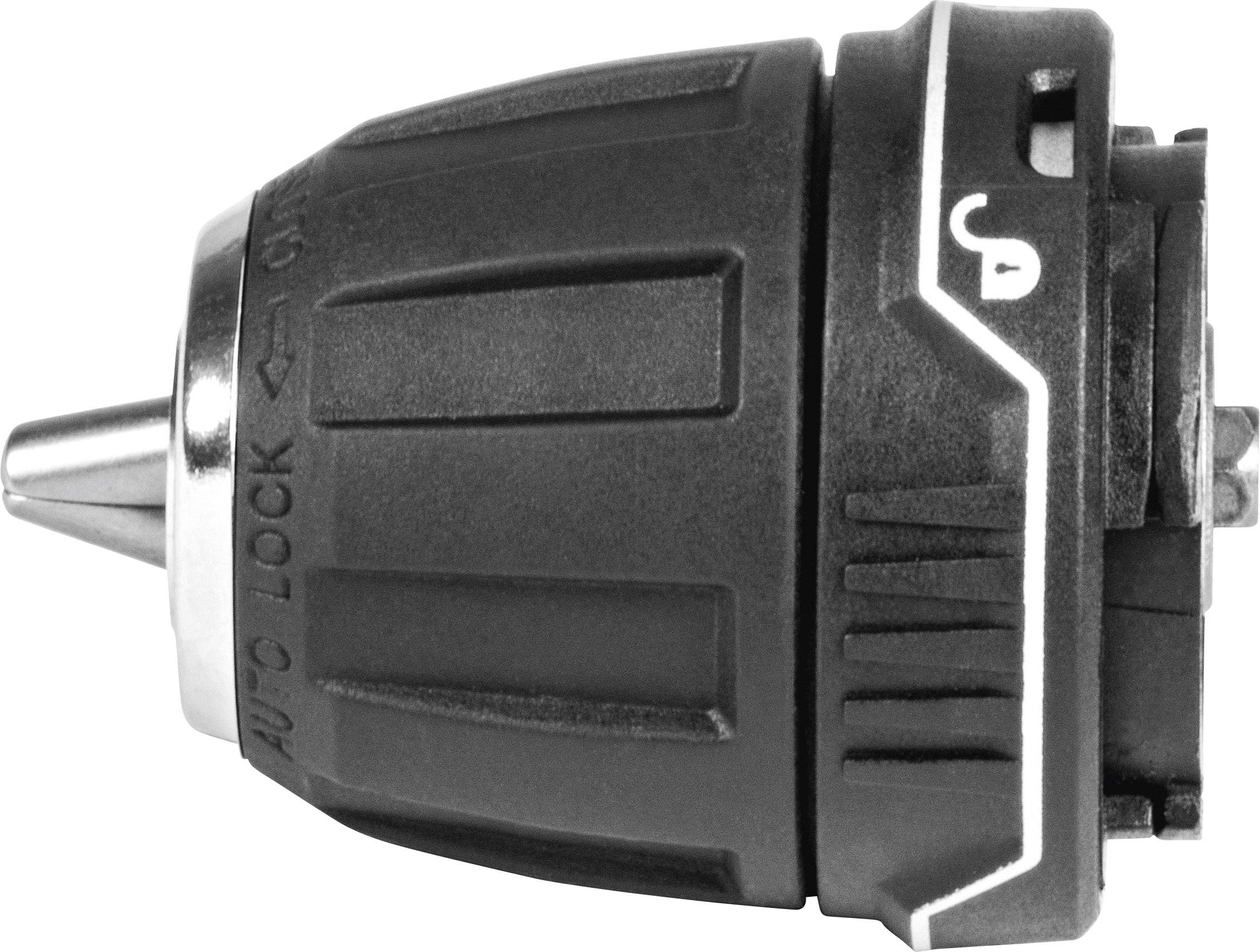 Czarno-srebrny uchwyt wiertarski, prezentujący funkcję 'Auto Lock'.
