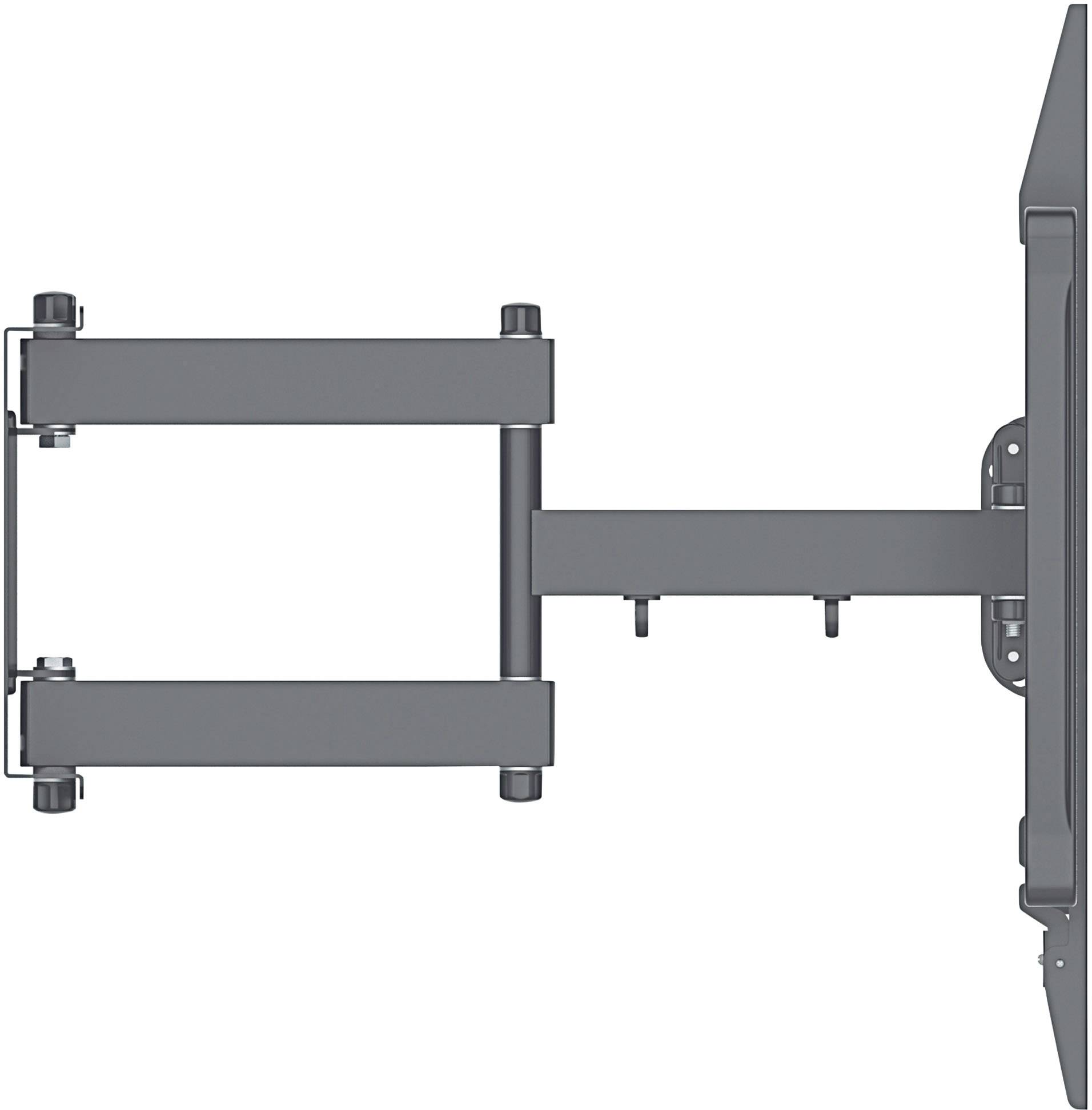Wysuwany, obrotowy uchwyt ścienny do telewizora w kolorze czarnym, przeznaczony do zamocowania odbiornika telewizyjnego na ścianie.