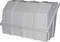 Biała, prostokątna plastikowa skrzynka z wysoko uniesioną pokrywą i otworem na uchwyt do przenoszenia, prawdopodobnie przeznaczona do przechowywania lub transportu.