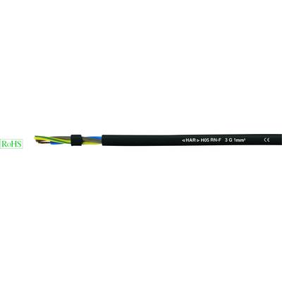 Kabel z trzema przewodami oznaczonymi kolorami w czarnej osłonie. Tekst 'a/b/c H05VV-F', długość 'x m'. Oznaczenie 'CE', uwaga 'RoHS'.