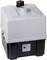 Elektryczne urządzenie do filtracji powietrza z czarną obudową bazową i szarą pokrywą, posiada górny otwór do podłączenia przewodów.