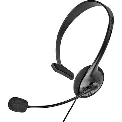 Czarne słuchawki z mikrofonem, idealne do rozmów telefonicznych i spotkań online. Ergonomiczny design zapewnia wygodę podczas długotrwałego użytkowania.
