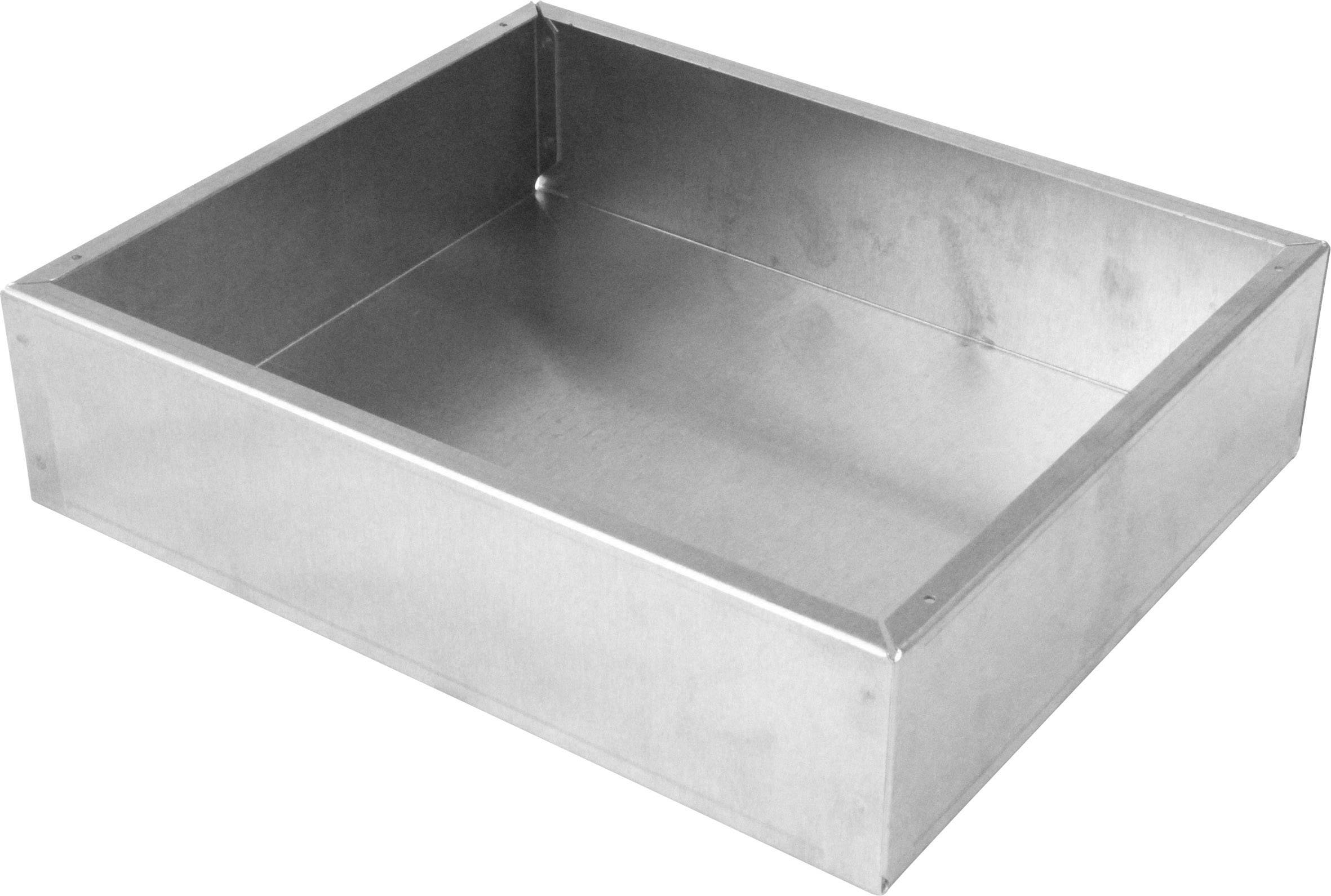 Metalowa prostokątna forma skrzynkowa, prawdopodobnie do pieczenia lub zastosowań przemysłowych.