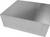 Metalowe pudełko o prostokątnym kształcie z gładką powierzchnią, prawdopodobnie wykonane ze stali nierdzewnej, na białym tle.