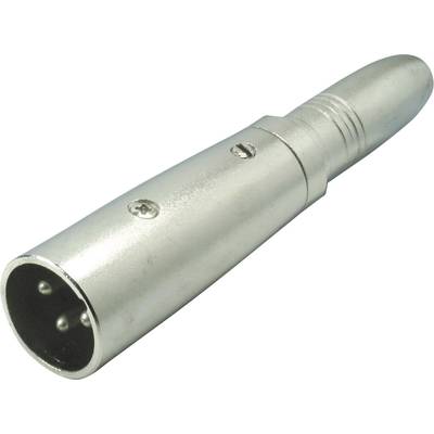 Srebrny wtyk XLR z trzema stykami, powszechnie stosowany w technice audio.