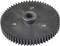 Czarne plastikowe koło zębate z centralnym otworem i wieloma zębami na obwodzie. Używane w przekładniach mechanicznych lub urządzeniach.