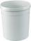 Biały, cylindryczny kosz na śmieci z tworzywa sztucznego stoi pionowo, o prostej, minimalistycznej formie.
