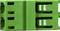 Zielony wielostykowy złącz elektryczny, widok z boku. Stosowany do połączeń elektrycznych w urządzeniach elektronicznych.