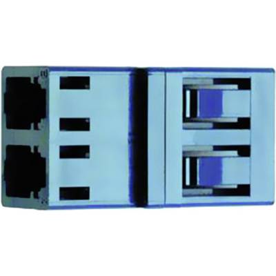 Podwójne gniazdo USB i podwójne gniazdo RJ45 w prostokątnej obudowie metalowej; do celów sieciowych i połączeniowych.