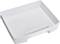 Pusty, prostokątny, biały plastikowy organizer z uchwytem z jednej strony.
