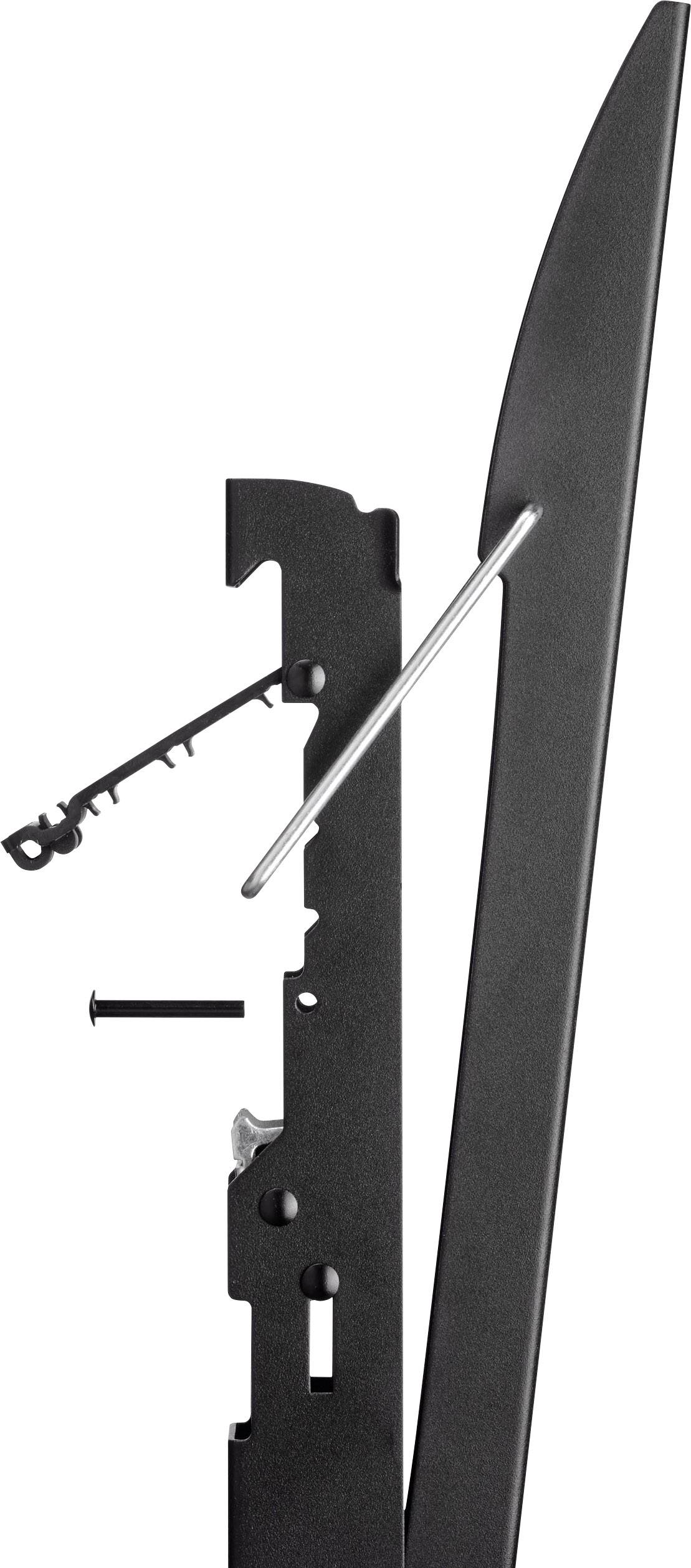 Widok z boku profilu metalowego z wystającym hakiem i śrubami, przedstawiający elementy mechanizmu połączeniowego.