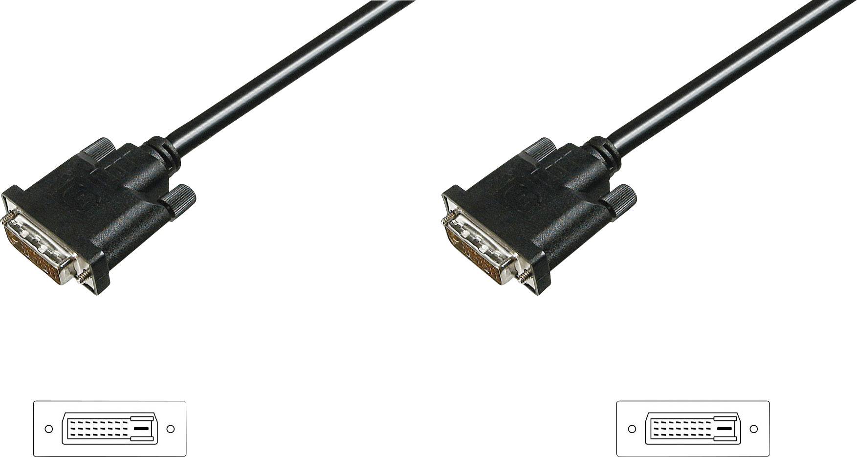 Digitus DVI kabel DVI-D 24+1pin. Złącze, DVI-D 24+1pin. Złącze 3.00 m czarny AK-320108-030-S konstrukcja okrągła, podwójne ekranowanie Kabel DVI