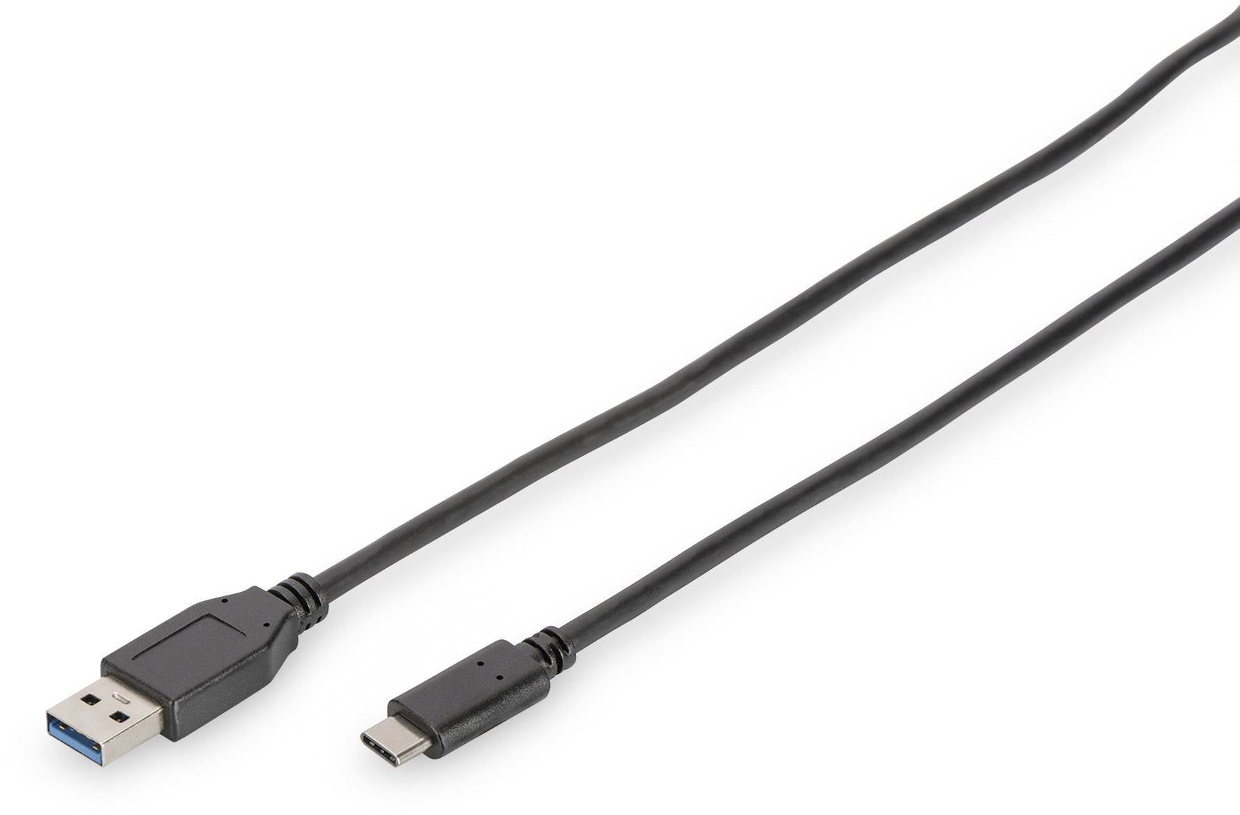 Digitus Kabel USB USB 3.2 Gen1 Złącze męskie USB-C®, Złącze męskie USB-A 1.00 m czarny konstrukcja okrągła, podwójne ekr