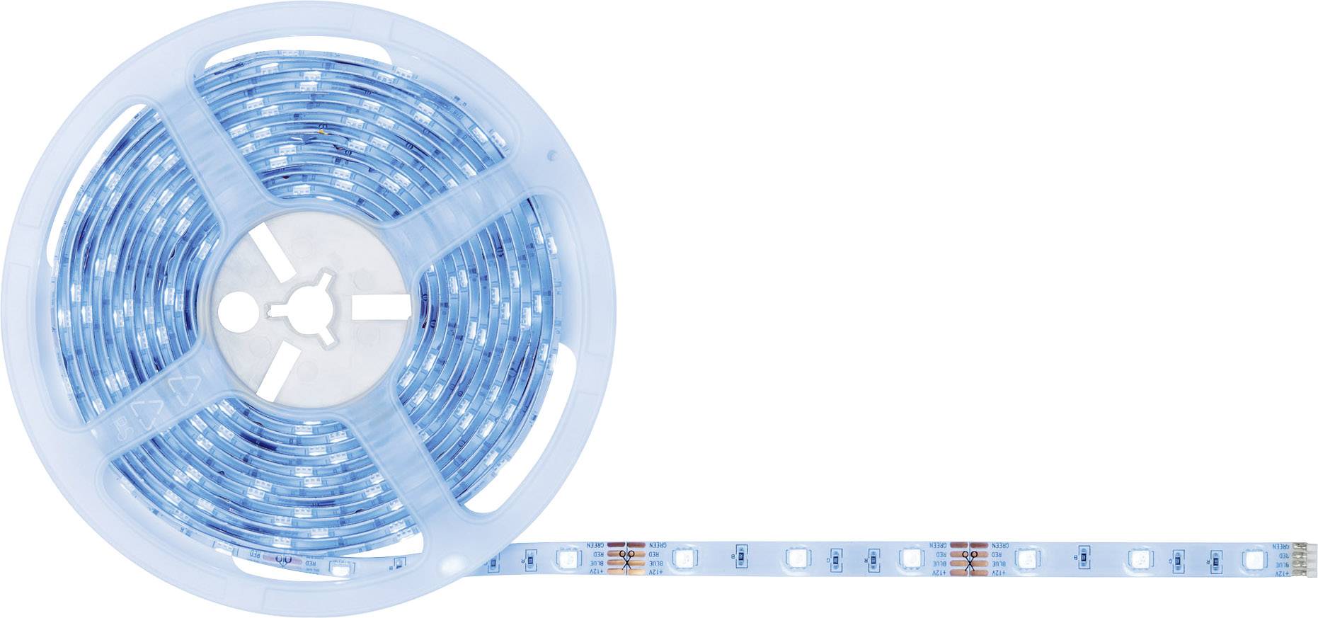 Rolka z niebieską taśmą LED, częściowo rozwinięta.