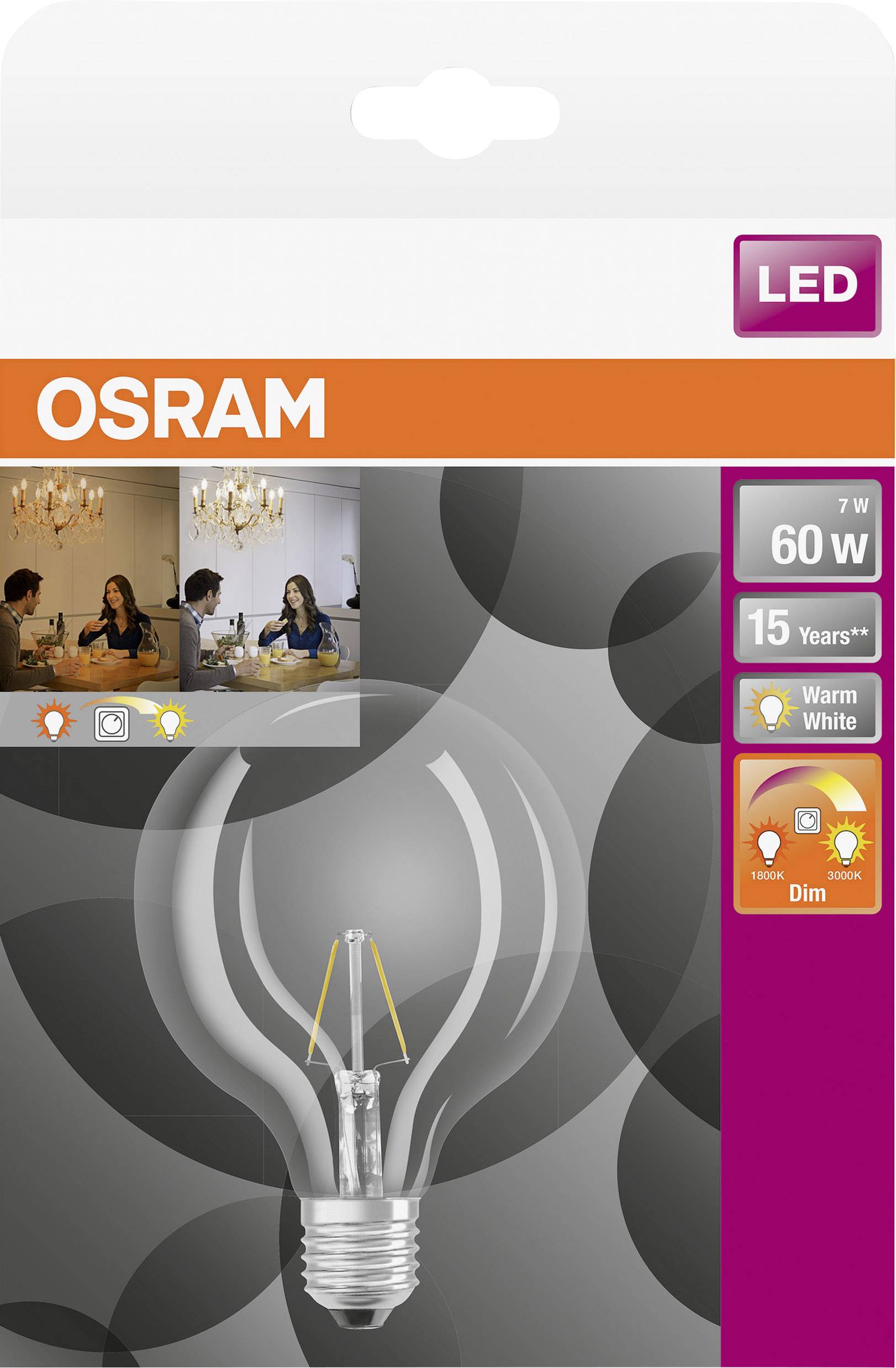 Світлодіодна лампа OSRAM HOMELIGHTING 4058075808942 E-27 7 Вт = 60 Вт 806 лм теплий білий 1 шт.
