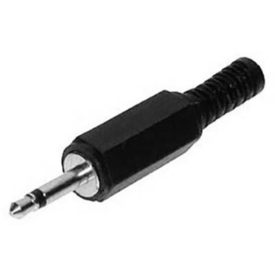 Czarny wtyk jack 2,5 mm, typowo stosowany do połączeń audio.