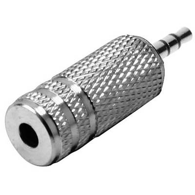 Metalowy adapter z małym zakończeniem i szeroką końcówką, używany do połączeń audio, kompaktowy i wytrzymały.