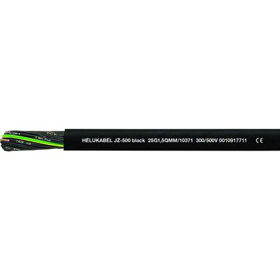 Zbliżenie przewodu Helukabla z napisem 'HELUKABEL JZ-500 black', zawierające specyfikacje techniczne i oznaczenie CE.