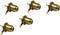 Pięć złotych elektrycznych złączy gwintowanych jest równomiernie rozmieszczonych na białym tle.