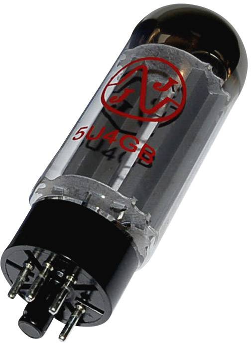 Lampa elektronowa z napisem '5U4GB'. Przezroczysta szklana obudowa ukazuje wewnętrzną strukturę i metalowe piny przyłączeniowe.