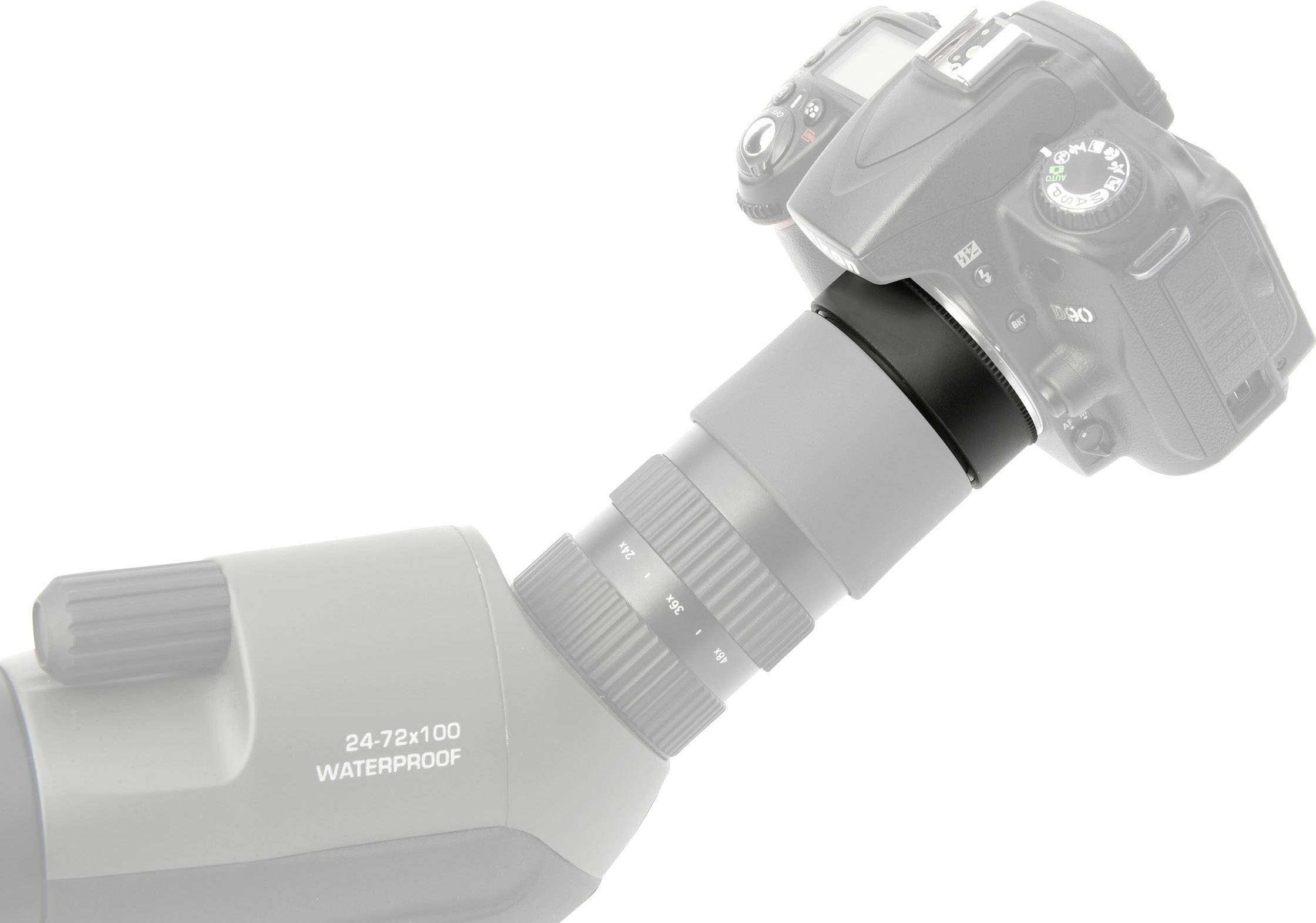 Kamera jest podłączona do teleskopu oznaczonego jako '24-72x100 WODOODPORNY'.