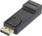 Czarny adapter DisplayPort z wtykiem męskim z przodu, służący do podłączania monitorów komputerowych lub projektorów.
