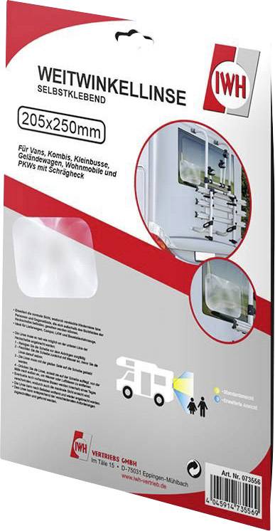 Soczewka szerokokątna 'Weitwinkel-Kellinsee' na opakowaniu samodzielnej soczewki samoprzylepnej, przeznaczonej do pojazdów i poprawiającej pole widzenia.