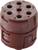Brązowy, cylindryczny wtyk z dziewięcioma ponumerowanymi otworami na górnej powierzchni, używany do połączeń elektrycznych.