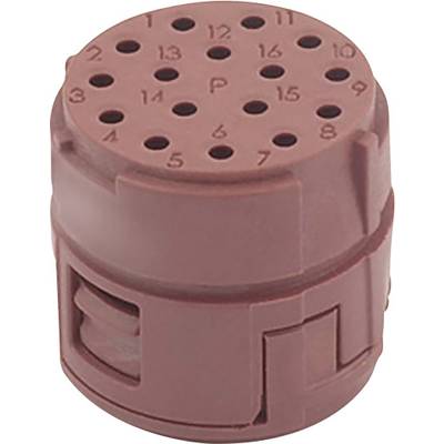 Czerwony, cylindryczny elektryczny adapter wtykowy z otworami i numerami oznaczonymi od 1 do 16 na górnej powierzchni.