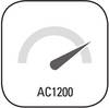 Symbol przedstawia prędkościomierz, którego wskazówka wskazuje na wysoką prędkość. Poniżej widnieje napis 'AC1200'.