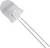 Przezroczysta dioda LED z dwoma metalowymi stykami, lekko wygięta. Jest przeznaczona do zastosowania w urządzeniach elektronicznych.