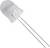Przezroczysty LED z dwoma metalowymi złączami, odpowiedni do montażu w obwodach elektronicznych.