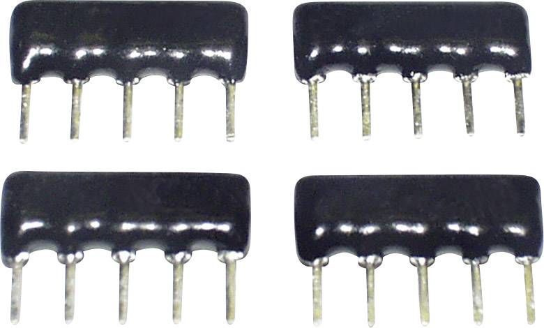 Cztery identyczne, czarne elektroniczne sieci rezystorowe, każda z czterema metalowymi pinami, ułożone w dwóch rzędach.