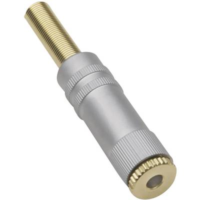 Srebrny cylinder z elementami złotymi, prawdopodobnie elektroniczny lub mechaniczny złącz wtykowy.