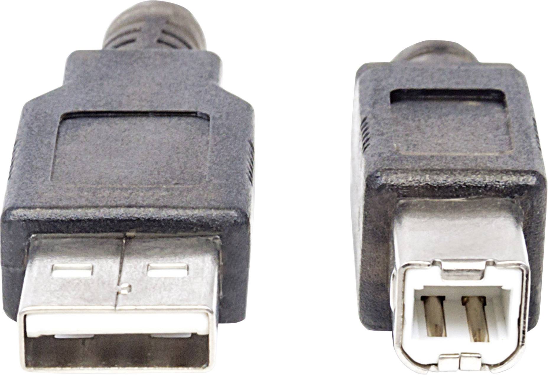 USB-кабель Manhattan USB 2.0 USB-A чоловічий роз'єм, USB-B чоловічий роз'єм 15.00 м Чорний круглий дизайн, зі світлодіодом 152389