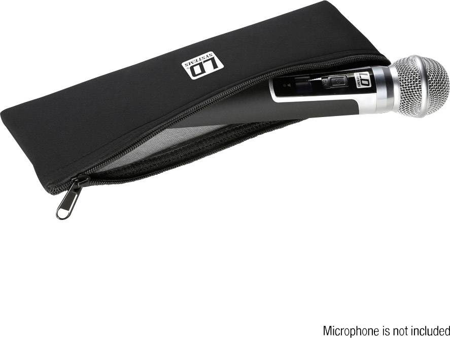 'Torba z zamkiem błyskawicznym otwarta, ukazuje mikrofon wewnątrz. Uwaga: mikrofon nie jest dołączony do zestawu.'