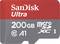 Karta SanDisk Ultra microSD, 200 GB pamięci, Klasa 10, A1, microSDXC.