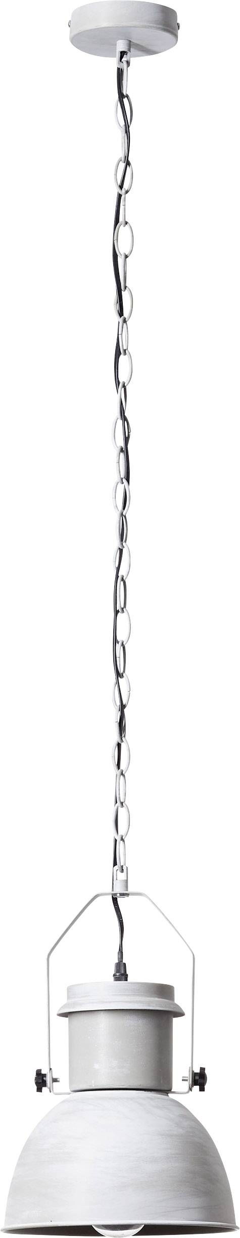 Biała, wisząca lampa przemysłowa z metalowym łańcuchem i klasycznym designem. Idealna do jadalni lub wnętrz w stylu loft.