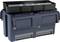 Niebieski skrzynka narzędziowa z dwoma składanymi przegrodami i czarną wkładką na górze. Idealna do zorganizowanego przechowywania narzędzi.