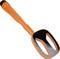 Pomarańczowy plastikowy uchwyt z płaską, owalną główką. Prawdopodobnie sprzęt kuchenny lub narzędzie czyszczące.